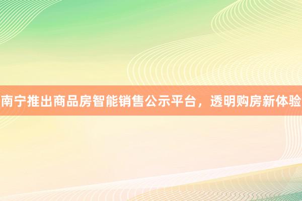 南宁推出商品房智能销售公示平台，透明购房新体验